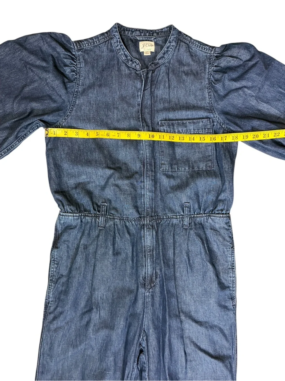 J. Crew Puff Sleeve Denim Long-Sleeve Jumpsuit